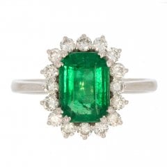 White Gold Emerald & Diamond Cluster Ring