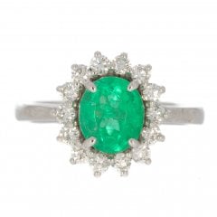White Gold Emerald & Diamond Cluster Ring