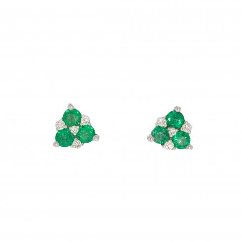 White Gold Emerald & Diamond Stud Earrings