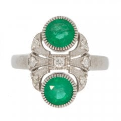 White Gold Emerald & Diamond Tablet Ring