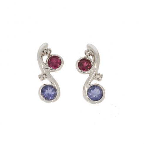 White Gold Garnet & Tanzanite Stud Earrings