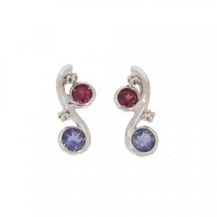 White Gold Garnet & Tanzanite Stud Earrings