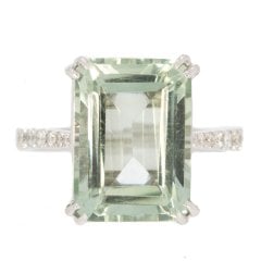 White Gold Green Amethyst & Diamond Ring