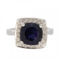 White Gold Iolite & Diamond Cluster Ring