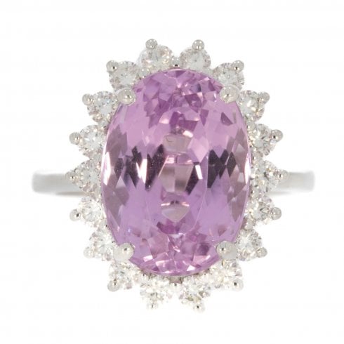 White Gold Kunzite & Diamond Cluster Ring