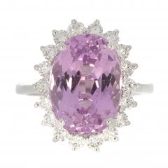 White Gold Kunzite & Diamond Cluster Ring