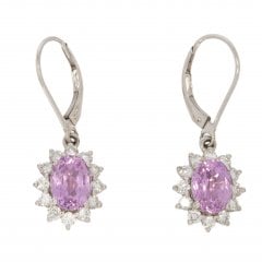 White Gold Kunzite & Diamond Drop Earrings