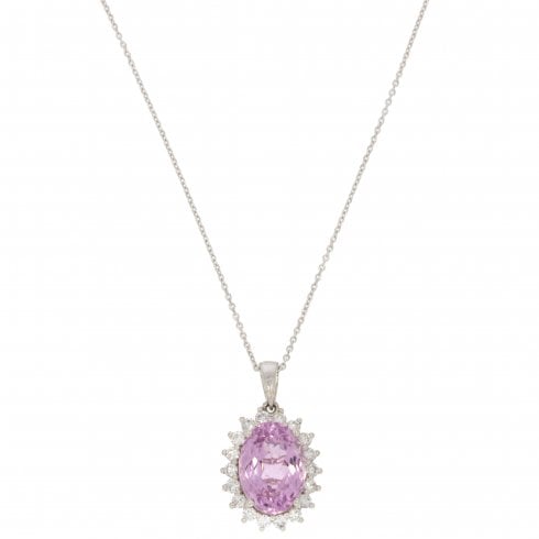 White Gold Kunzite & Diamond Drop Pendant