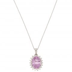 White Gold Kunzite & Diamond Drop Pendant