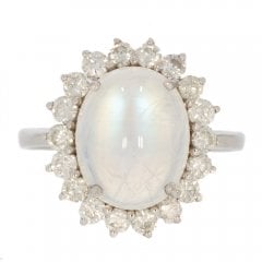 White Gold Moonstone & Diamond Cluster Ring