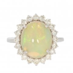 White Gold Opal & Diamond Cluster Ring