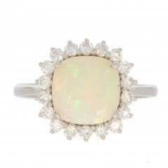 White Gold Opal & Diamond Cluster Ring