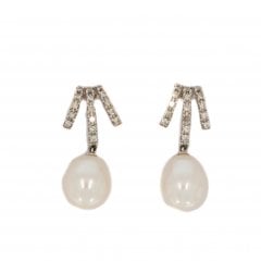 White Gold Pearl & Diamond Drop Earrings