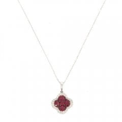 White Gold Ruby & Diamond Clover Pendant