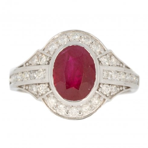 White Gold Ruby & Diamond Cluster Ring