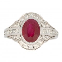 White Gold Ruby & Diamond Cluster Ring
