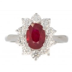 White Gold Ruby & Diamond Cluster Ring