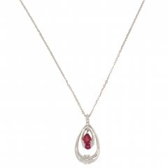 White Gold Ruby & Diamond Drop Pendant