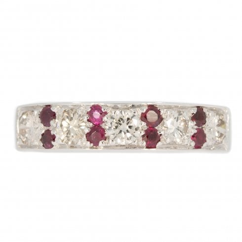White Gold Ruby & Diamond Half Eternity Ring