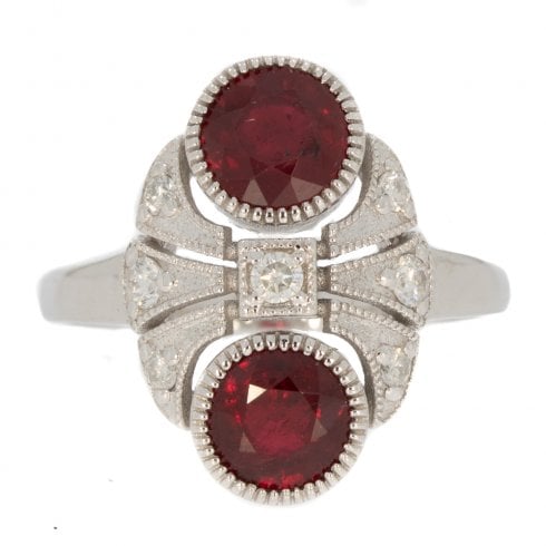 White Gold Ruby & Diamond Tablet Ring
