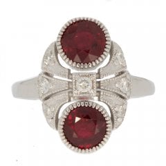 White Gold Ruby & Diamond Tablet Ring
