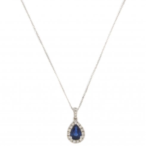White Gold Sapphire & Diamond Cluster Pendant