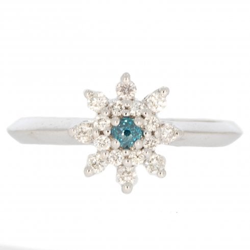White Gold Sapphire & Diamond Cluster Ring