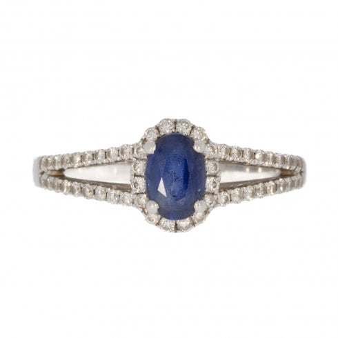 White Gold Sapphire & Diamond Cluster Ring