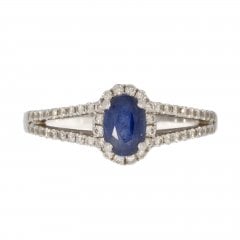 White Gold Sapphire & Diamond Cluster Ring