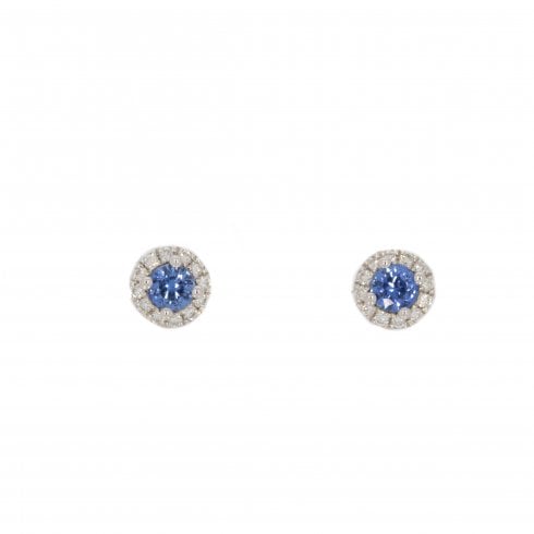 White Gold Sapphire & Diamond Cluster Stud Earrings