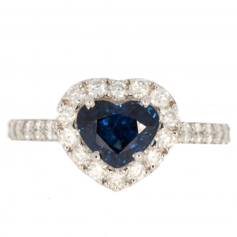 White Gold Sapphire & Diamond Heart Cluster Ring