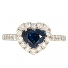 White Gold Sapphire & Diamond Heart Cluster Ring