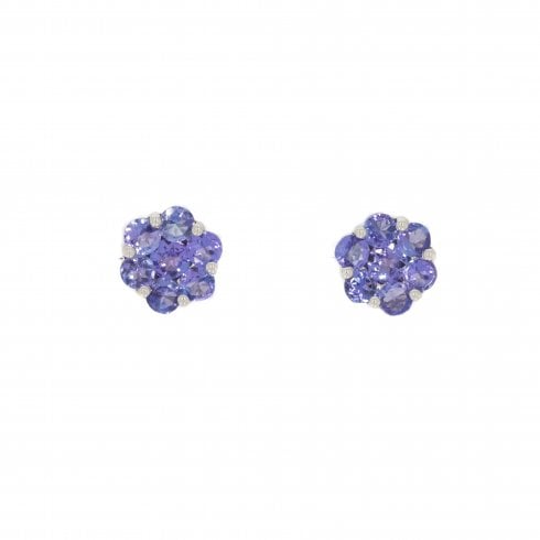 White Gold Tanzanite Cluster Stud Earrings