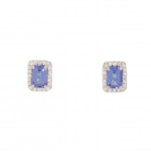 White Gold Tanzanite & Diamond Cluster Earrings