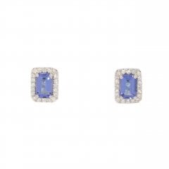 White Gold Tanzanite & Diamond Cluster Earrings