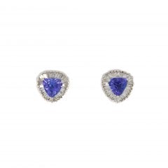 White Gold Tanzanite & Diamond Cluster Earrings