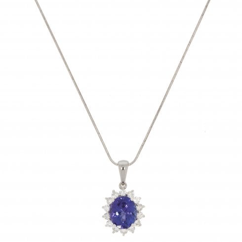 White Gold Tanzanite & Diamond Cluster Pendant