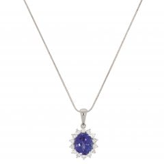 White Gold Tanzanite & Diamond Cluster Pendant