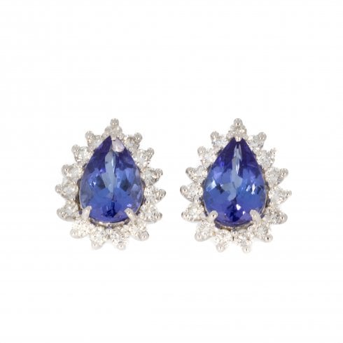 White Gold Tanzanite & Diamond Cluster Stud Earrings