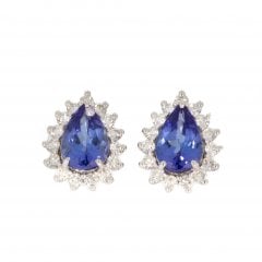 White Gold Tanzanite & Diamond Cluster Stud Earrings