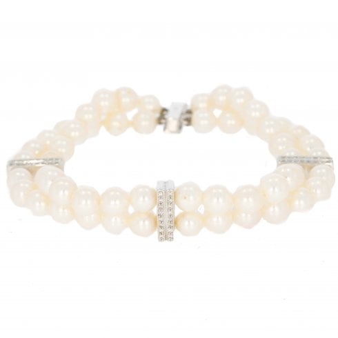 White Gold Two-row Pearl & Diamond Bracelet