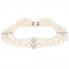 White Gold Two-row Pearl & Diamond Bracelet