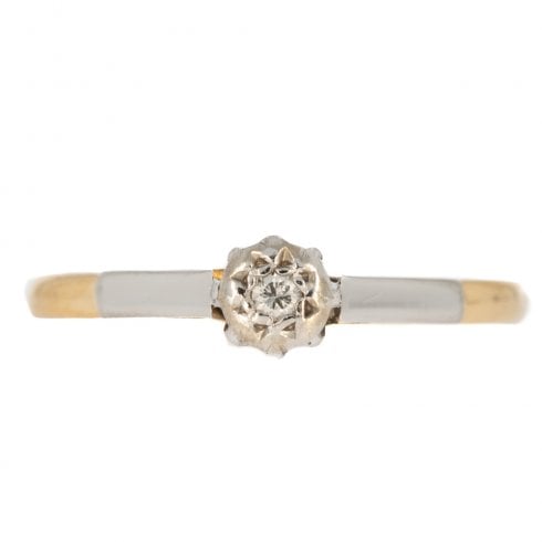World War Period Gold and Platinum Diamond Solitaire